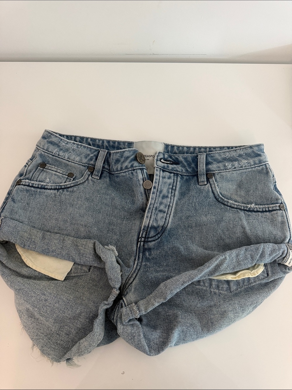 One Teaspoon Light Blue Rolled Denim Shorts